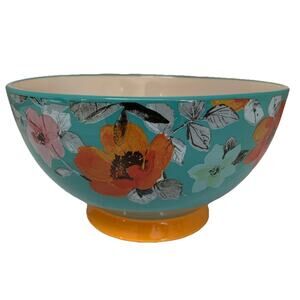 The Pioneer Woman Floral Teal Footed Bowl 6" Stoneware Poppy Floral Design